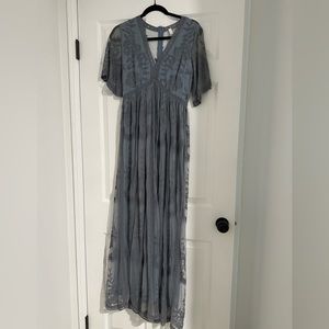 PinkBlush Blue Lace Mesh Overlay Maternity Maxi Dress Size M